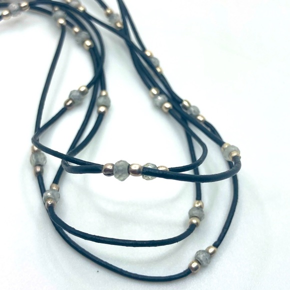 Silpada Sterling Black Leather Cord CZ Bead Multi Strand Necklace 16” + 2” N1976 - Picture 3 of 8